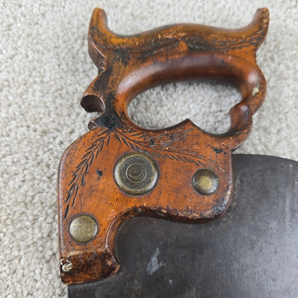 Antique Simonds 26" Hand Saw Crescent Moon Star Medallion Carved Handle 1887